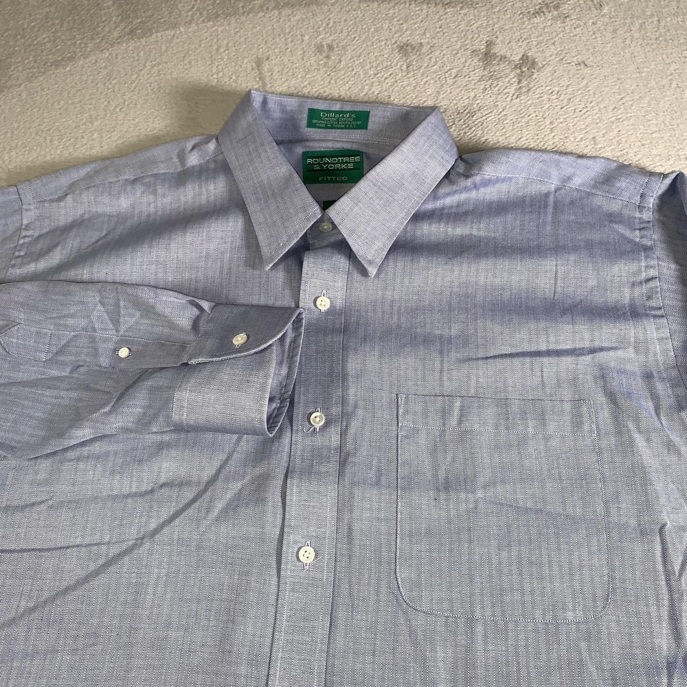 Vintage Roundtree & Yorke Dress Shirt Mens 17.5‎ 34/35 Herringbone Long Sleeve
